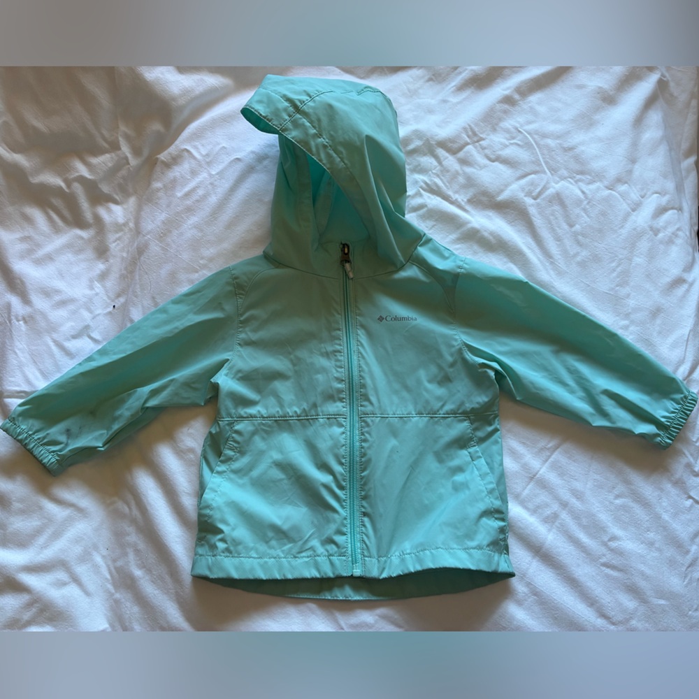 Columbia Girls' Hooded Aqua Rain Jacket